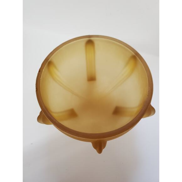 Vintage Art Deco Amber Frosted Glass Vanity Powder Jar Footed with Celluloid Lid - Picture 5 of 16